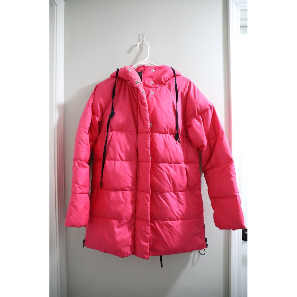 Cinq a Sept Pink Puffer Coat Jacket Hooded Snap Button J'Aime Tout Le Monde